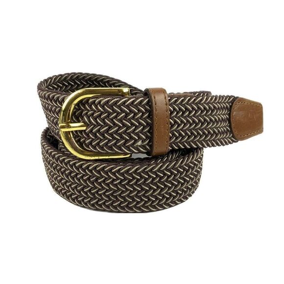 Unbranded Mens Woven Stretch Belt Size 2X Brown Tan Casual Tabbed - Picture 1 of 4